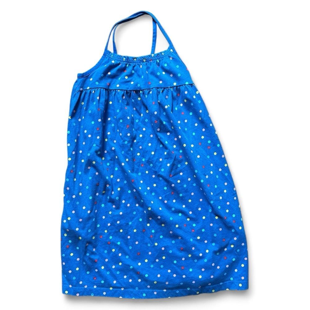 Hanna Andersson Blue Polka Dot Sleeveless Dress Size 8 Playful Summer Cute